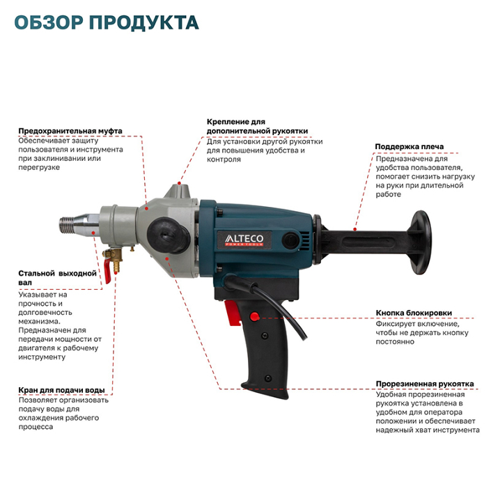 Обзор дрели алмазного бурения Alteco DD 1713